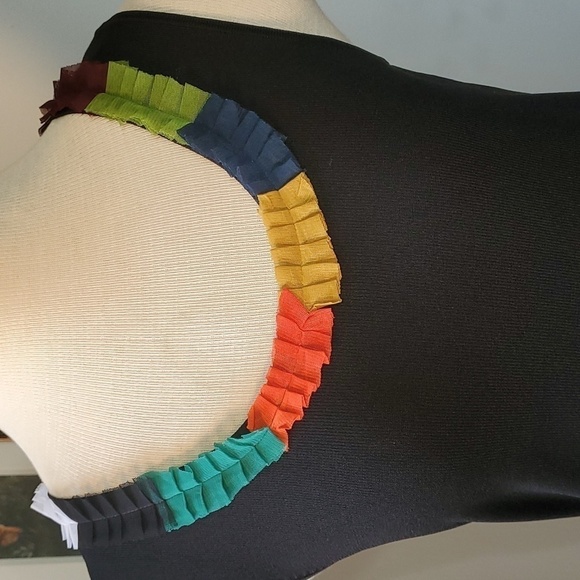 JOSEPH A. TANK SWEATER. Great black with fall colors trim. Medium. Y2k - Picture 2 of 8